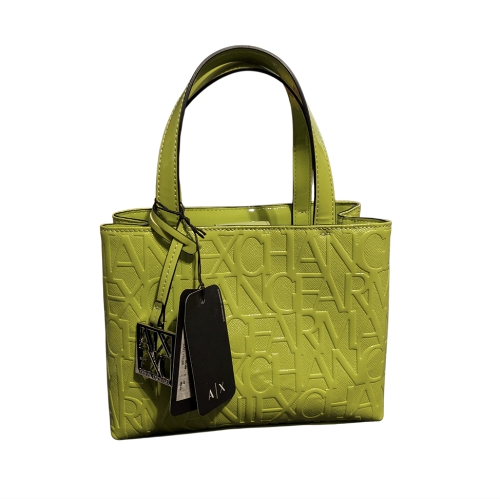 Armani Exchange Lime Green Embossed Tote Purse Bag